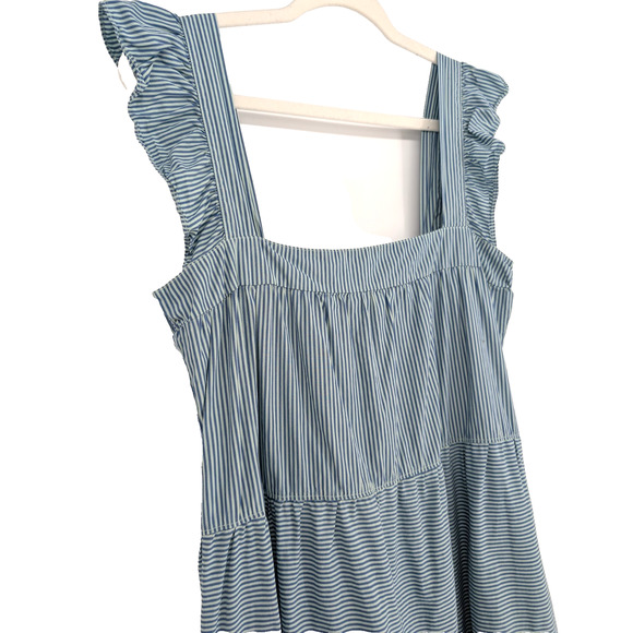 Nation LTD Womens Camille Blue Striped Cotton Tiered Ruffle Cottage Midi Dress L - Picture 4 of 13